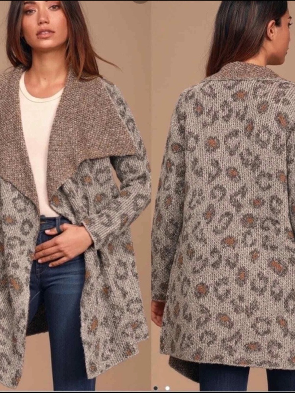 cupcakes & cashmere Taupe and Brown Leopard Open-Front Cardigan
